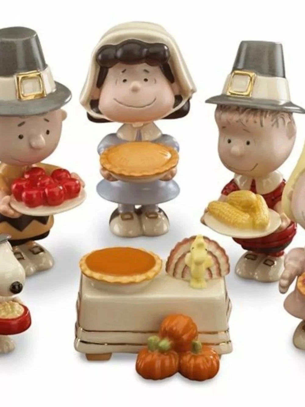 New In Box Peanuts Lenox Thanksgiving Figurines 6pc Set